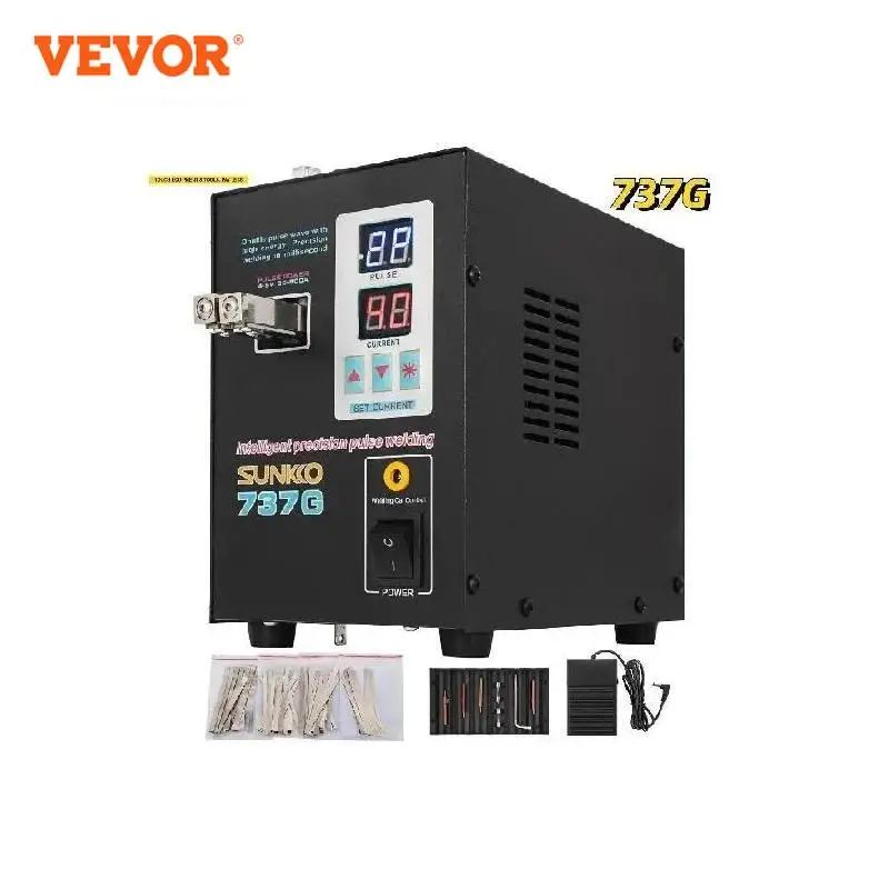 ماكينة لحام سبوت 737G من VEVOR لحزمة بطارية ليثيوم 18650 بإضاءة LED 1.5KW شاشة رقمية مزدوجة ماكينة لحام بالذبذبات المزدوجة