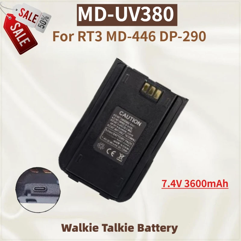 

High Quality Walkie Talkie Battery MD-UV380 7.4V 3600mAh Type-C Charging Compatible for RT3 MD-446 DP-290 Replacement Battery