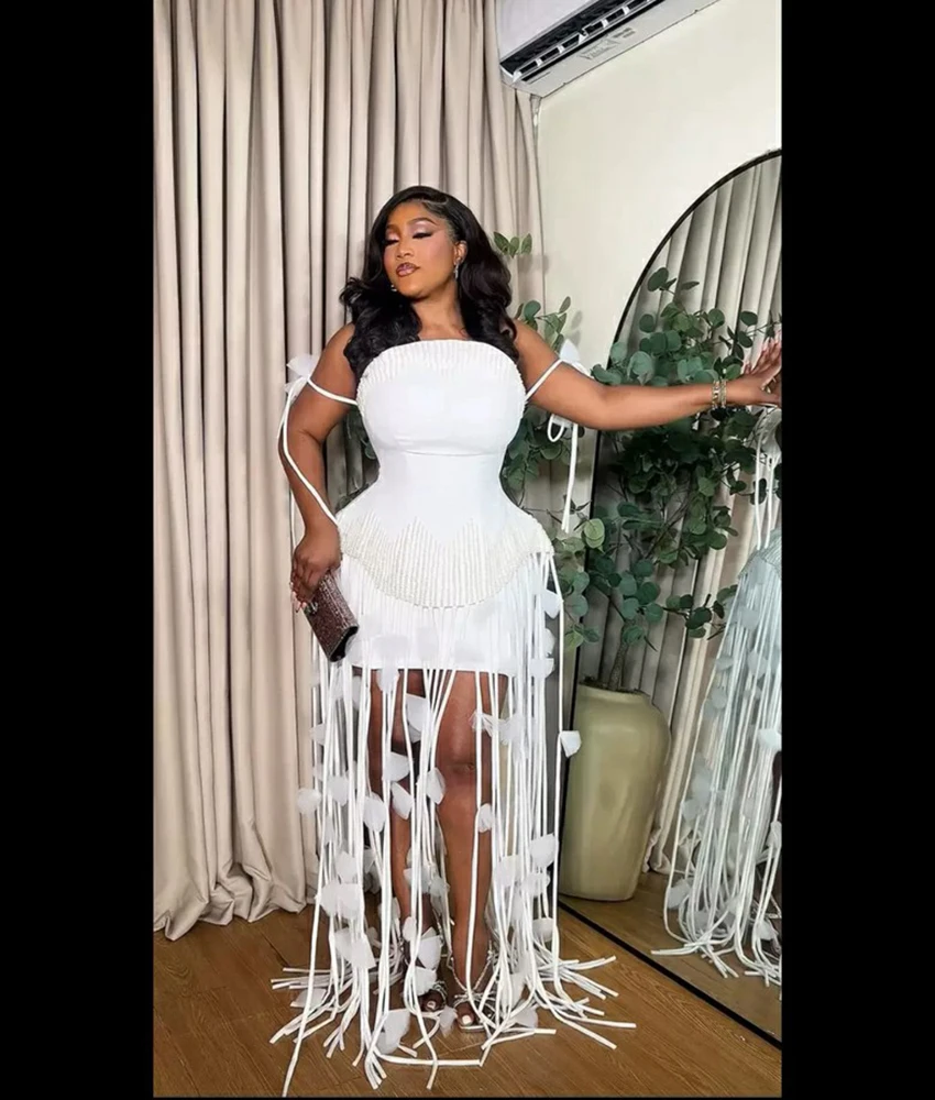 تخصيص مثير جيرسي مستقيم شرابة 3D الزهور الديكور مساء اللباس حساسة أكمام حمالة الطابق طول حزب العباءات