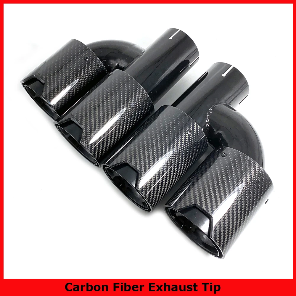 1Pair H Double Glossy Black M Performance Logo Exhaust Pipe Muffler Pipe Carbon Fiber Exhaust Tip For BMW M2 M3 M4 M5 Universal