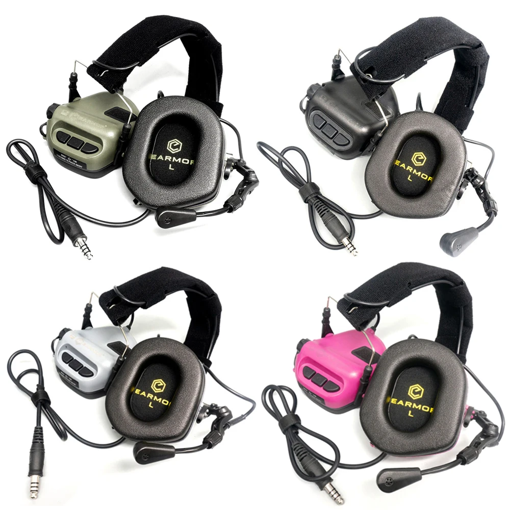 EARMOR M32 MOD4 Tactical Headset Anti Noise Headphones Communication Shooting Earmuff with EARMOR M51 PTT Adapter for Kenwood