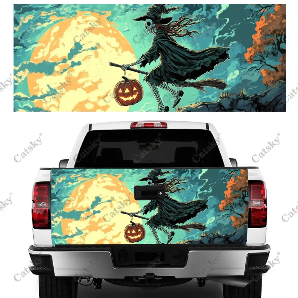 

Halloween Witch Moon Print Car Tail Trunk Protect Vinly Wrap Cover Decal Auto Accessories Hood Decor Sticker for Off-road Pickup