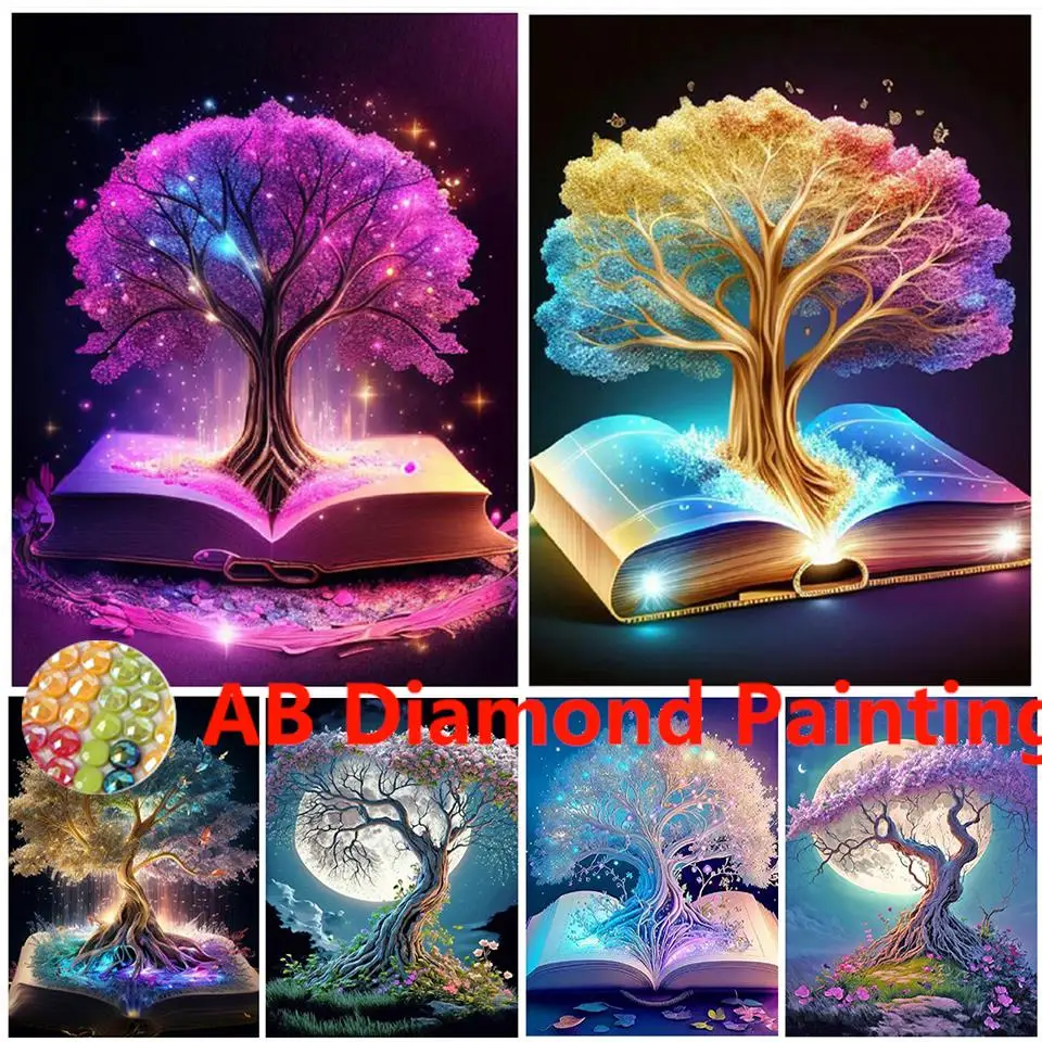 AB 5D DIY pintura de diamante novedades libro de fantasía paisaje de árbol de la vida taladro redondo cuadrado completo mosaico pasatiempos y manualidades EE3352