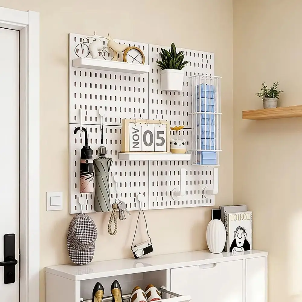 Wall-Mounted Storage Board DIY with Hooks Pegboard Space-Saving Storage Display Rack for Kitchen Bedroom Bathroom Study Room