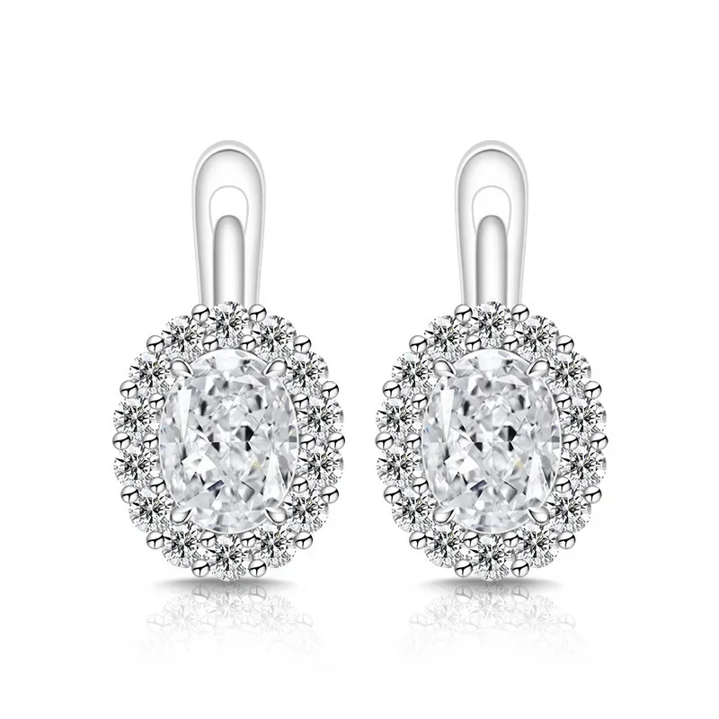 Exquisite Ice Flower-Cut Pigeon Egg 925 Sterling Silver Earrings with High-Carat Diamond Egg-Shaped Earrings for Ladies' Jewelry