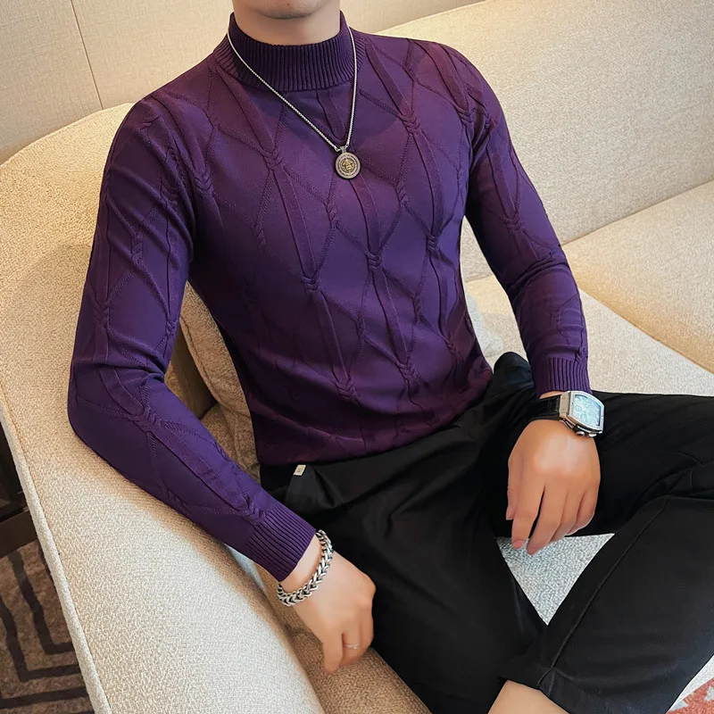 

Autumn Winter Sweaters For Men High Quality Korean Luxury Clothing Jacquard Weave Knitted Men's Sweater Casual Slim Fit Pullover