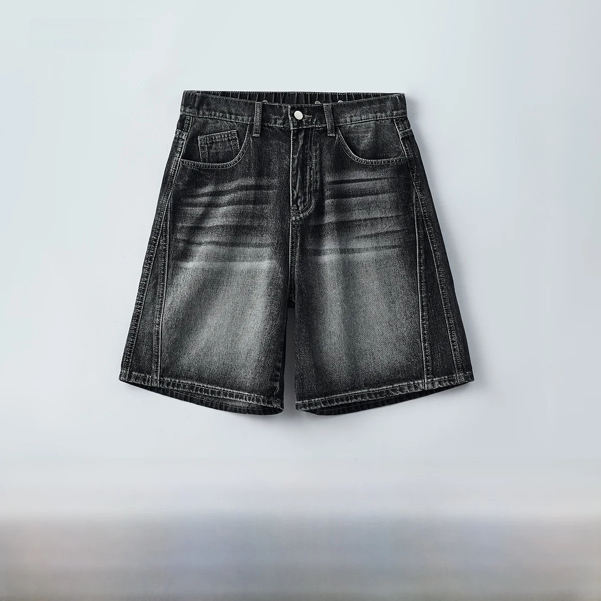 Loose Men's Denim Shorts Summer Street Style American Washed Five-Point Loose Fit Straight Leg Jeans Casual Summer Shorts