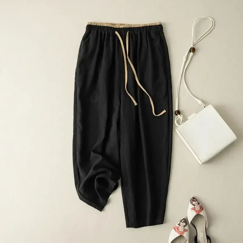 

Black Casual Solid Lace Up Elastic High Waist Loose Wide Leg Women's Pants Ankle-Length Pants For Women Clothing 2025 Fashion