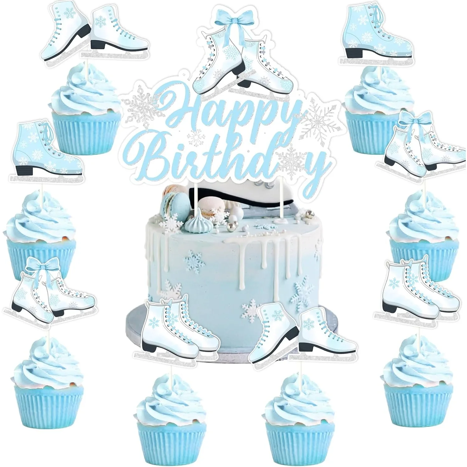 Silber Blau Schneeflocke Kuchen Topper Dekor Tisch Dekor Rollschuhe Topper Kit Für Mädchen Winter Wunderland Geburtstag Party Supplies