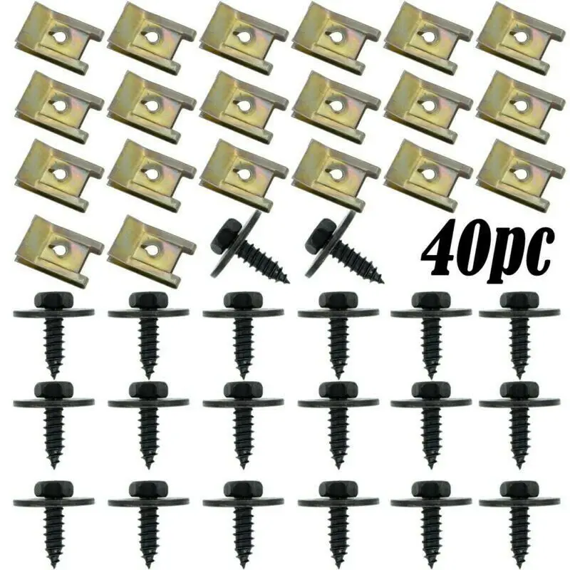 40pcs U Nut Hex Screw Speed Fastener Undertray Sheet Metal Clip Fixing For BMW 1er E81 E82 E87 E88 F20 3er E21 E30 E36 E46 E90