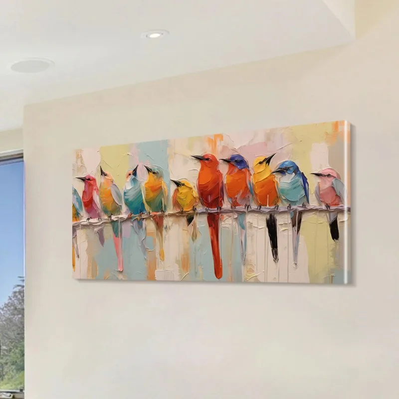 

Abstract Colorful Birds Branch Canvas Wall Art Animal Painting, Modern Farmhouse Art Style Decor, Frameless Poster for Indoor