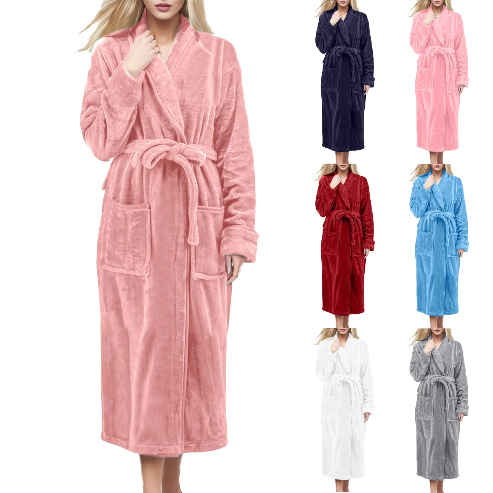 Thicken Warm Flannel Robe Winter Long Sleeve Plush Bathrobe Sexy Hooded Women Fleece Nightgown Lounge Sleepwear Bathing Homewear