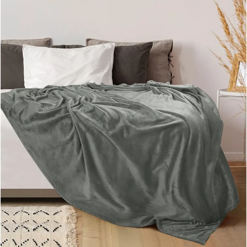 Fleece Blanket Queen Size Ash Grey 300GSM Luxury Fuzzy Soft Anti-Static Microfiber Bed Blanket (90x90 Inches)