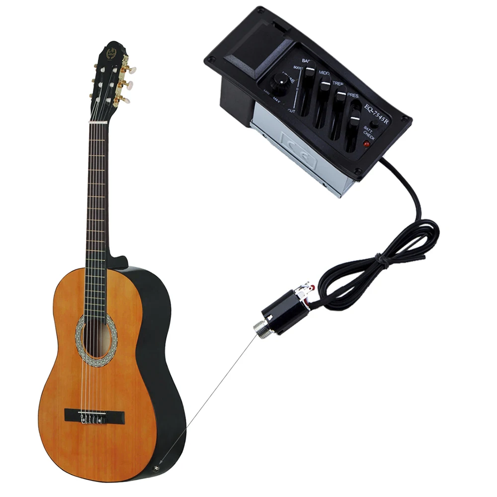 4 Band Acoustic Electric Guitar Pickup String Instrument Accessory EQ Equalizer Preamp With Volume Treble Middle Bass Control