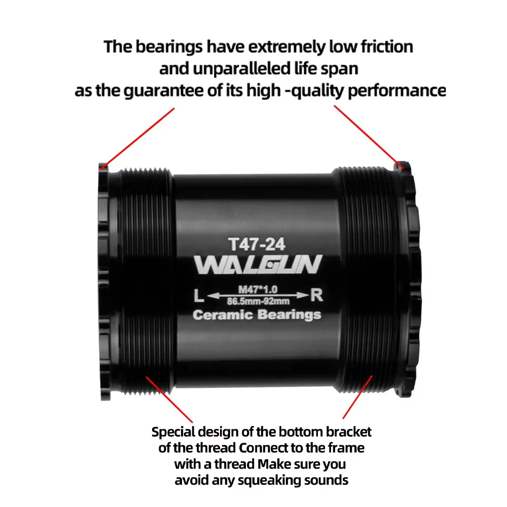 WALGUN T47 Bicycle Bottom Bracket Road MTB Mountain Ceramic Bearing 86 86.5 92 Inboard Threaded BB for 24/22mm Bicycle Crankset