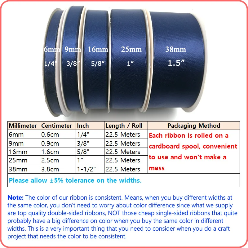 (43-84) 22.5Meters 6/9/16/25/38mm Double Sided SATIN RIBBON Top Quality 100% Polyester Double Face Silky Ribbon for Eternal Rose