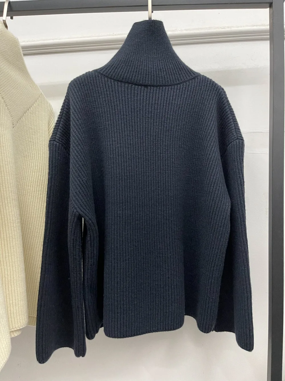 Dave&Di Nordic Minimalist Solid Color Crossover Turtleneck Wool Elegant Retro Loose  Sweater Knitwear Winter Sweater Pullovers