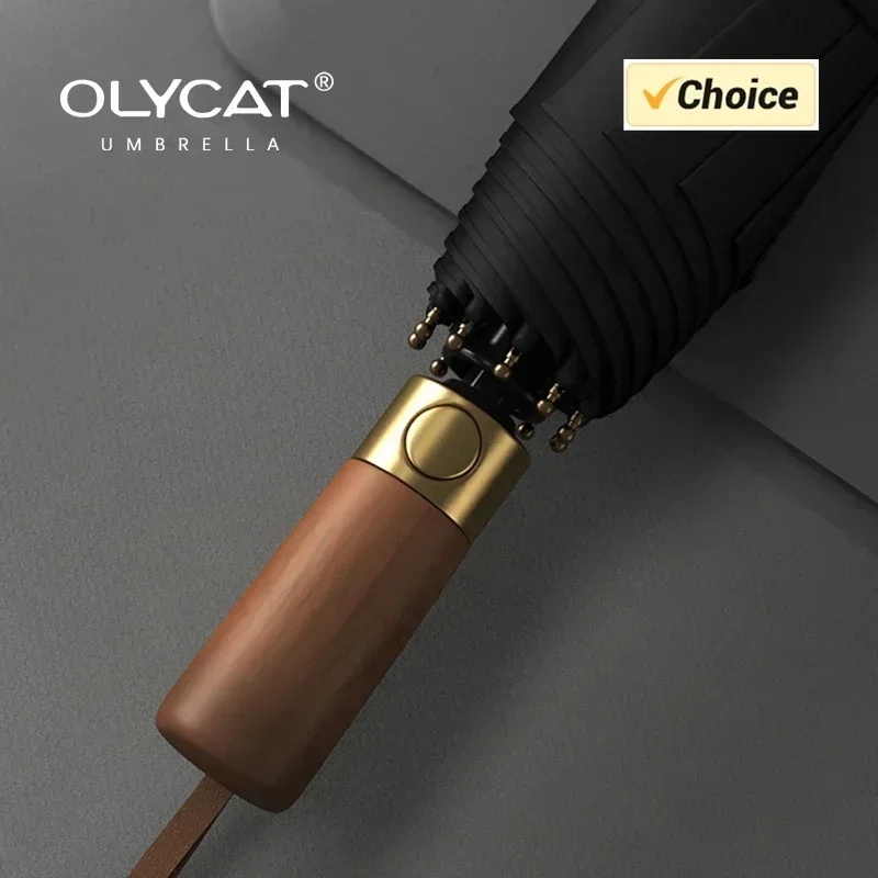 OLYCAT Rr-Fully Automatic Umbrella Men, 10K Windproof Folding Umbrella, 280T Fabric, Big Golf Parasol Umbrella Wooden Handle