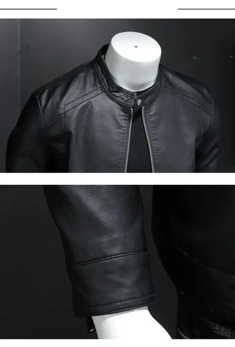 Genuine Leather Jacket for Men Black Leather Lambskin Motorcycle Coat Fashion Outwear