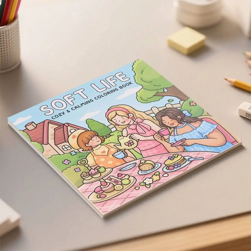 สมุดระบายสีการ์ตูนน่ารัก หนังสือระบายสีเพื่อการศึกษา คลายเครียด ปกอ่อน ของขวัญสำหรับการวาดภาพ สมุดระบายสีสำหรับผู้ใหญ่และวัยรุ่น