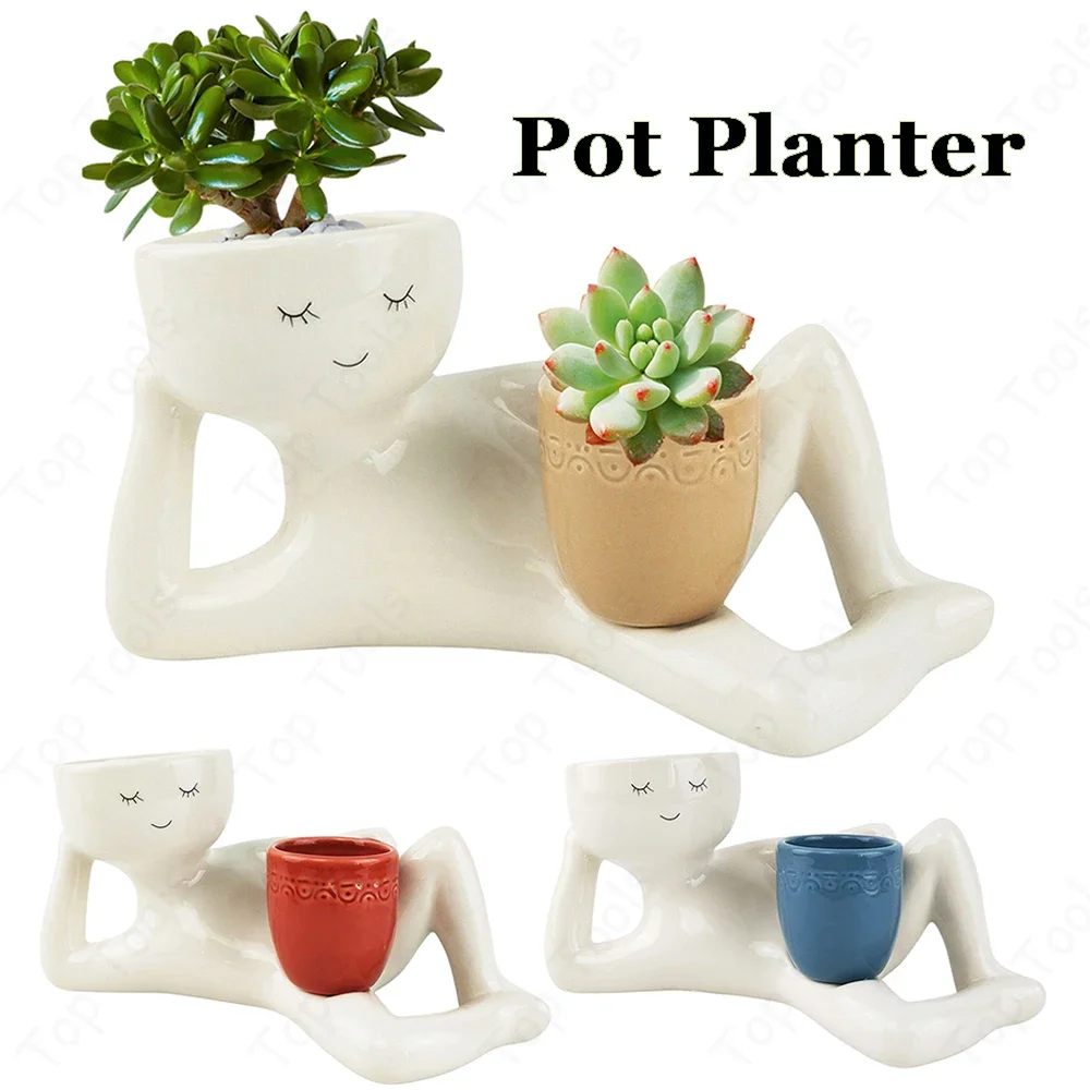 

Fun cute lazy little character flower pot creative home with drainage hole desktop home office decoration