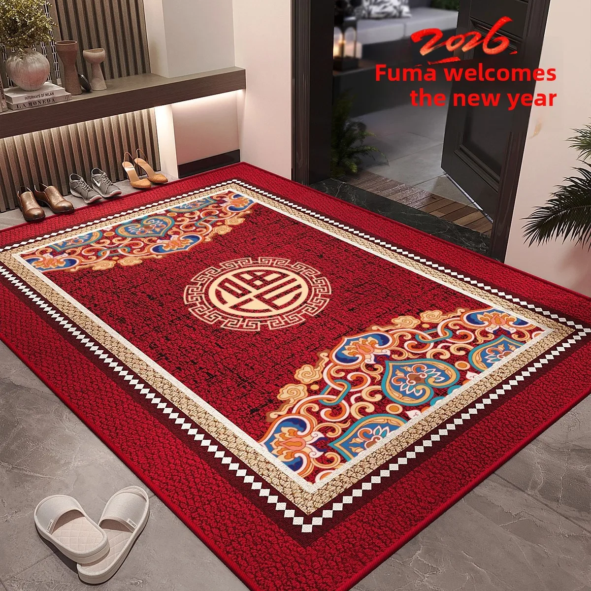 

Новый придверный коврик в китайском стиле, красный, для дома, настраиваемый, противоскользящий, для прихожей, напольный коврик, декоративный коврик для дома