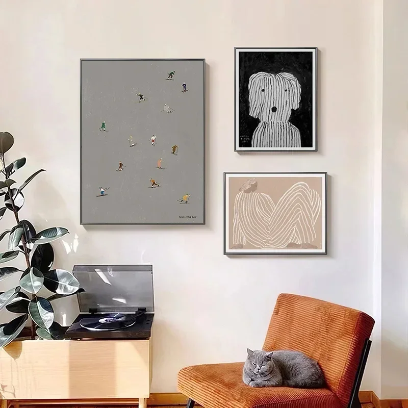 الشمال مجردة خط الشكل الكلب الشرفة الجمالية قماش اللوحة الملصقات والمطبوعات جدار صورة فنية لتزيين غرفة المعيشة #3