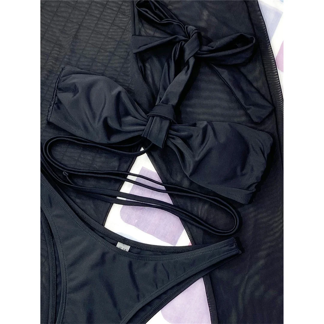 Umlege-Bikini mit Neckholder, Damen-Badeanzug, dreiteiliges Bikini-Set mit Strandhose, Badebekleidung, Badeanzug, Modell V3350 – Detail 15