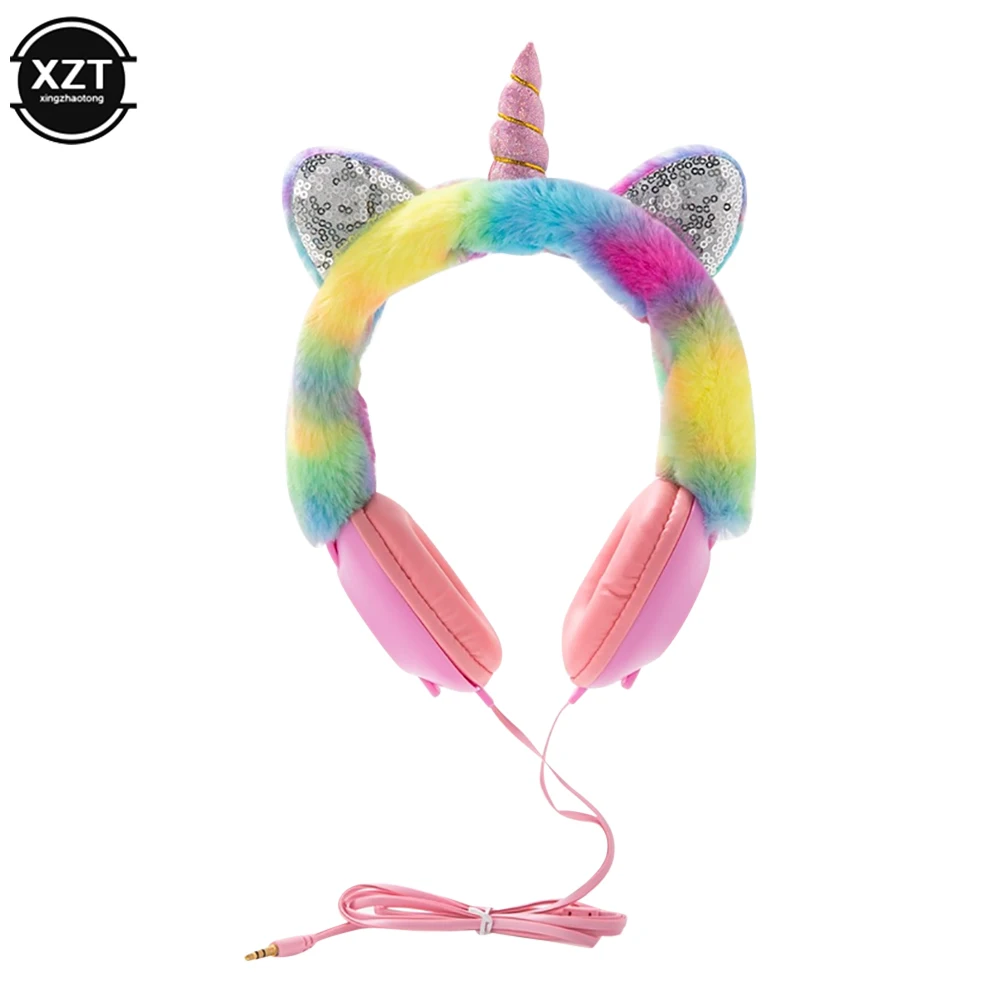 Jednorożec słuchawki przewodowe na zestaw słuchawkowy dla dzieci z plątaniną przewód 3.5mm Jack w/Mic do szkoły prezent urodzinowy świąteczny