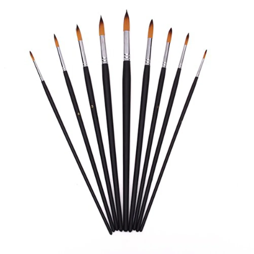 

9Pcs Black Artist Brush Set for Acrylic Oil Watercolor Round Toe Design Perfect for Smooth Surfaces Round Toe Brush Set