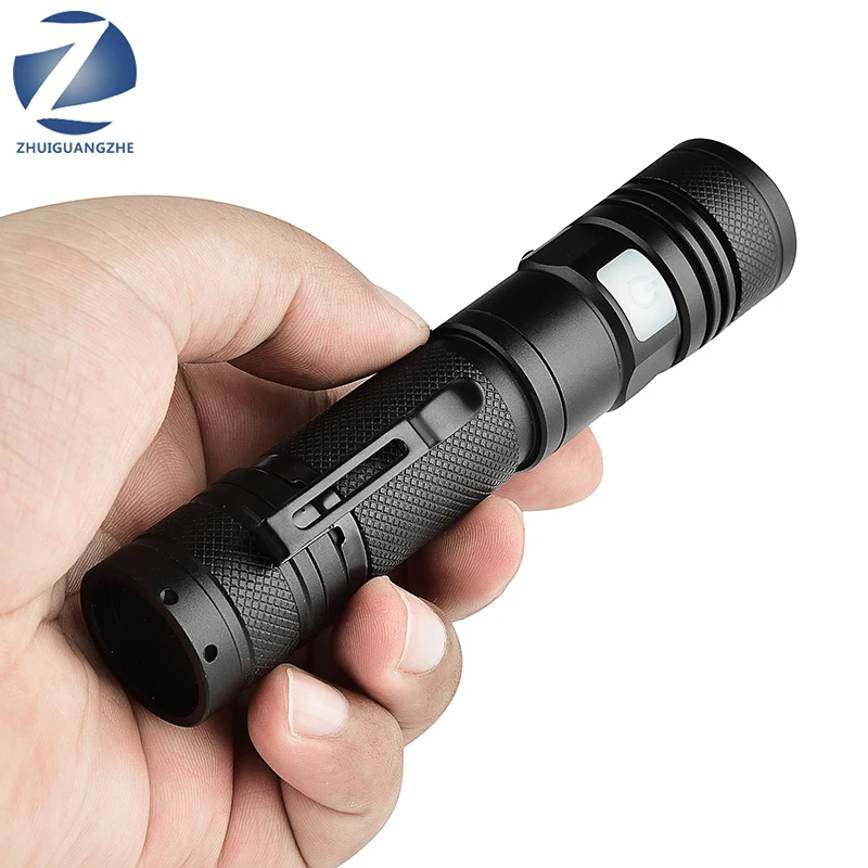 XM-L2 U3 Buillt In 18650 Battery Led Flashlight USB Rechargeable Torch Adjustable Zoomable Focus 3 Switch Modes Waterproof