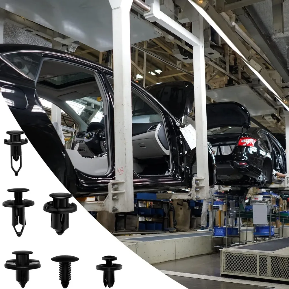 مجموعة مشابك تثبيت السيارة العالمية مكونة من 200 قطعة، بمسامير دفع تلقائية بأحجام متنوعة لمثبتات الجسم لحاجز اللوحة