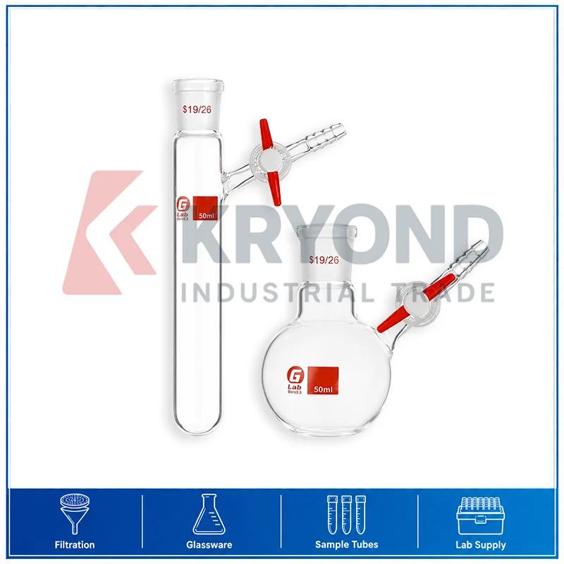 10ml 25ml 50ml 100ml 250ml Schlenk Reaction Tube PTFE Stopcock Ground Joint Laboratory Supplies Research Application Pack Set