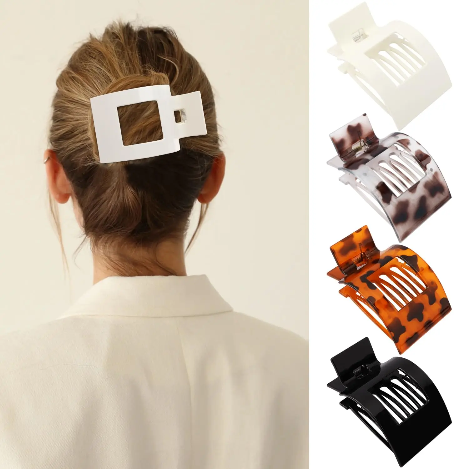 

Flat Hair Clips for Women Girls, Tortoise Color Lay Flat Claw Clips, Strong Hold Large Hair Clip for