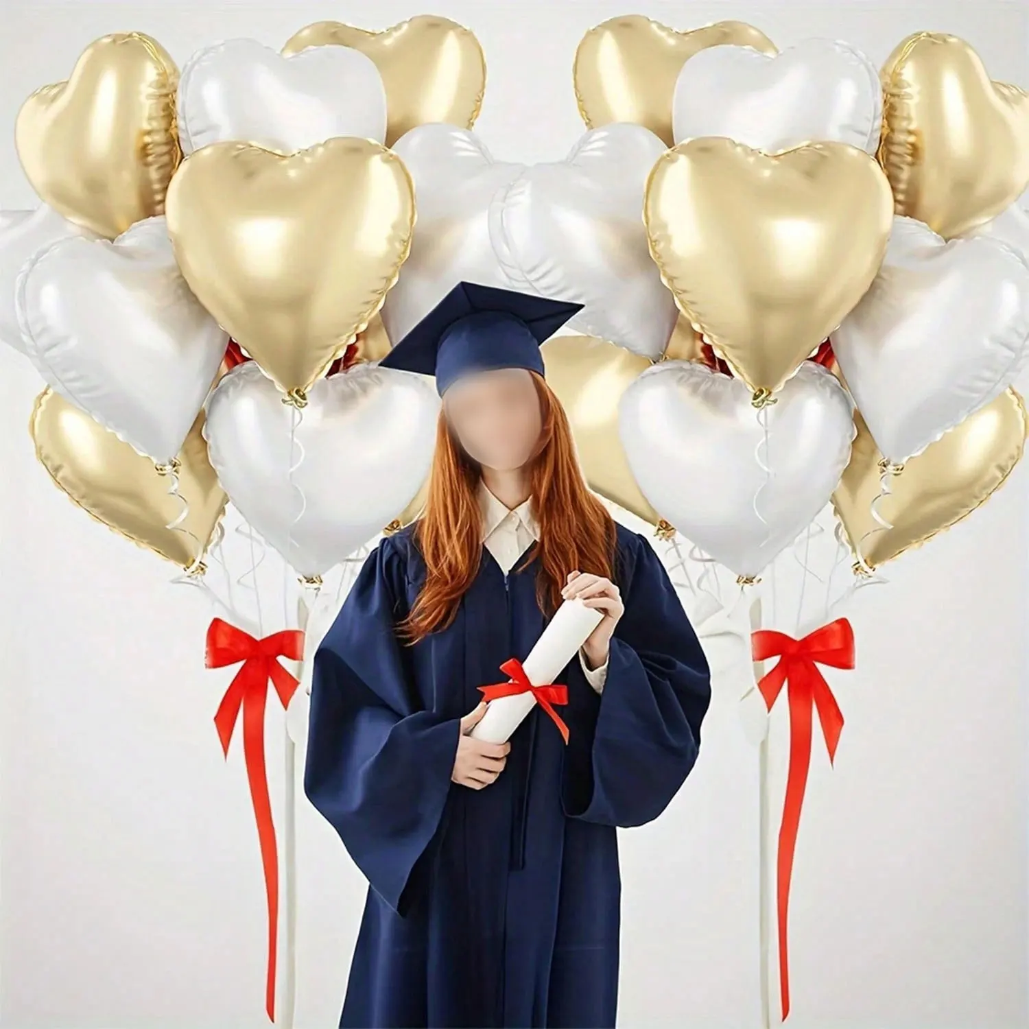 16 Stück/Set 45,7 cm großer herzförmiger Folienballon in Hellgold und reinweiß, geeignet für Geburtstag, Jahrestag, Hochzeit, Valentinstag – Detail 4