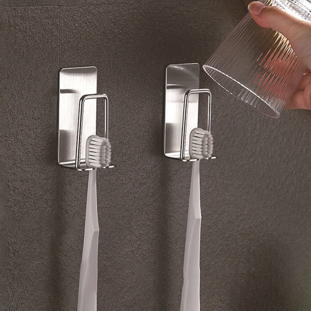 

2 pcs Toothbrush Holder Mounted Stainless Steel Bathroom Cup Dispenser Electric Toothbrush Stand Storage Organizer No