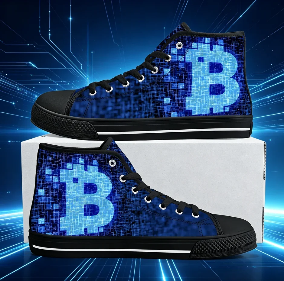 Bitcoin Cryptocurrency Custom Sneakers Low Top Breathable Canvas Shoe Unique 3D Printed Pattern