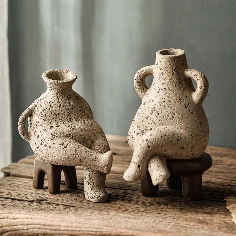 Wabi Sabi Human Shape Vase Sitting Figure Decor Vessel Home Table Shelf Dried Flower Decorative Ornament