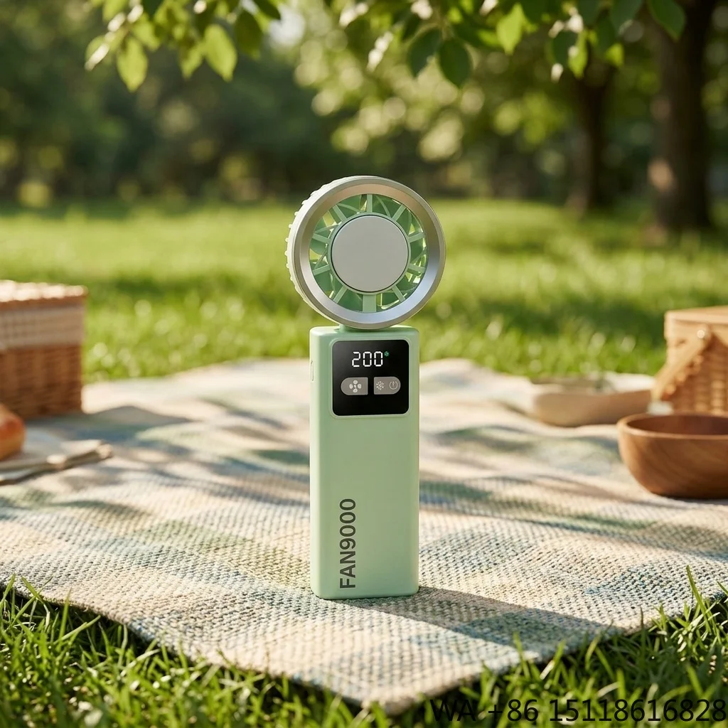 9000mAh Foldable Cooling Fan Remote Control LED Display Ice-cold Portable Power Battery Detachable Electric Mini Outdoor