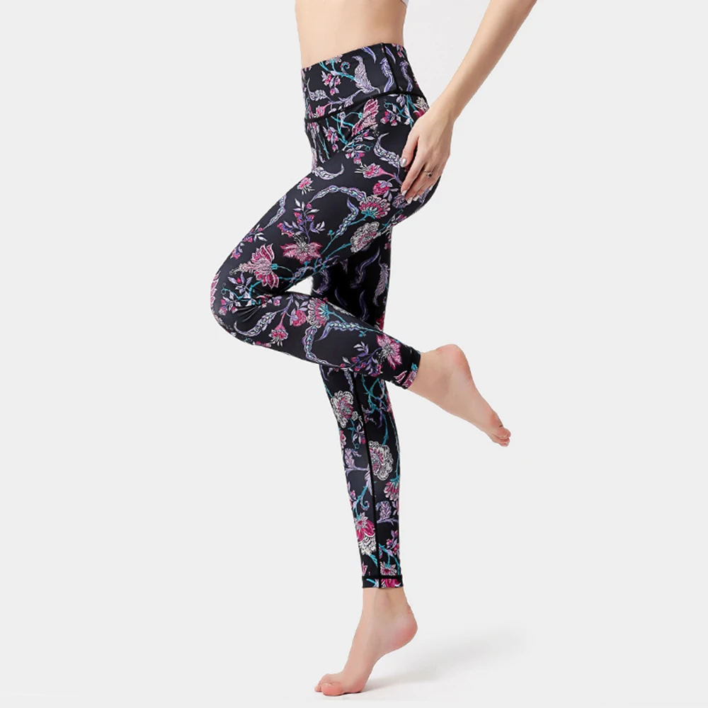 Fashion Women Painted Leggings Colorful Pattern Letter Flower Sports Yoga Pants Fitness High Waist Elastic Tights Printed Capris