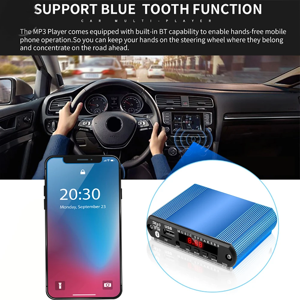 Blue Aluminum Shell Module Case Box for Bluetooth WMA Decoder Board MP3 Music Player Car Radio Module Support USB FM TF