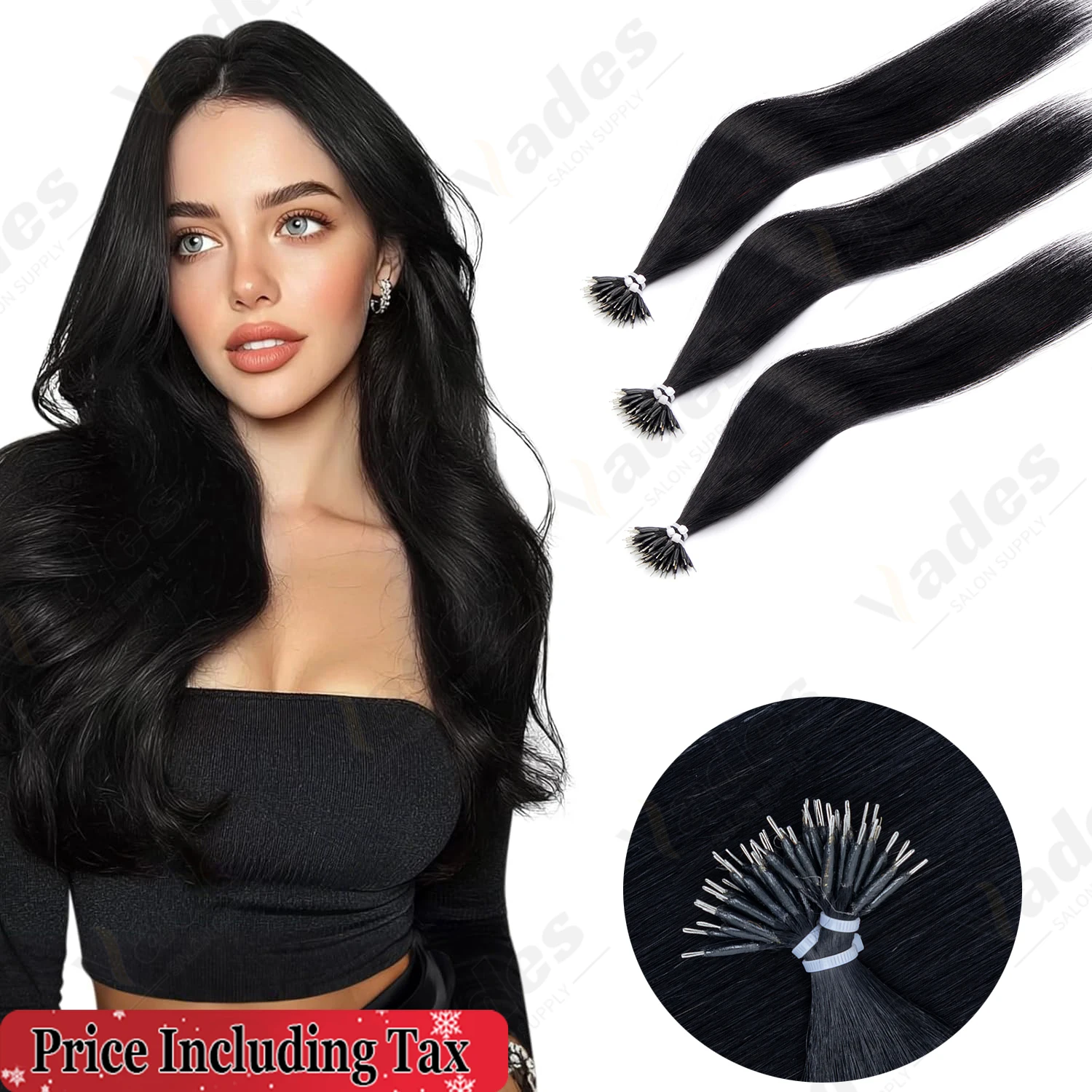 

Нано-наращивание волос VEDES HAIR, человеческие волосы черного цвета, длинные прямые для женщин, невидимые, добавьте длину и объем, 30 г/упак., 12-24 дюйма