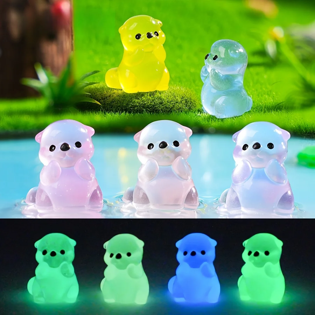 20 Adorable Resin Otter Pieces That Glow in the Dark - Multicolored Miniature Animal Decorations for DIY Aquarium Glass Containe