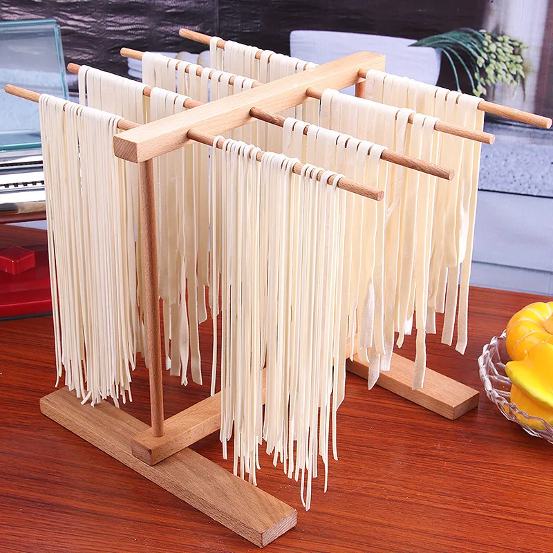 8 Row Wooden Handmade Spaghetti Pasta Drying Rack Vermicelli Linguine Noodle Hanging Stand Multifunctional Kitchen Storage RackF