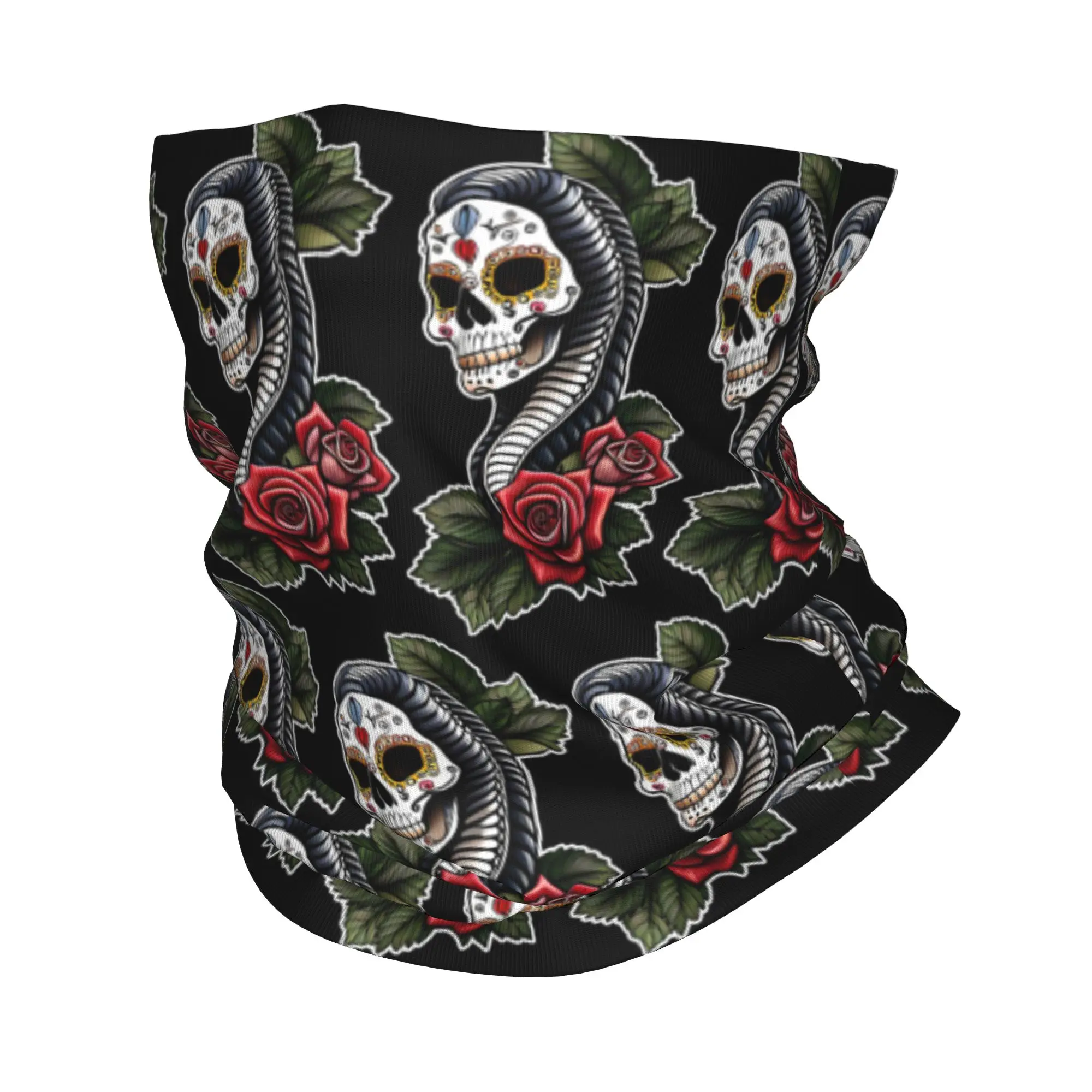 Skull Snake and Roses Printed Bandana Neck Cover Printed Mask Scarf Multifunction Face Mask Riding Unisex Adult