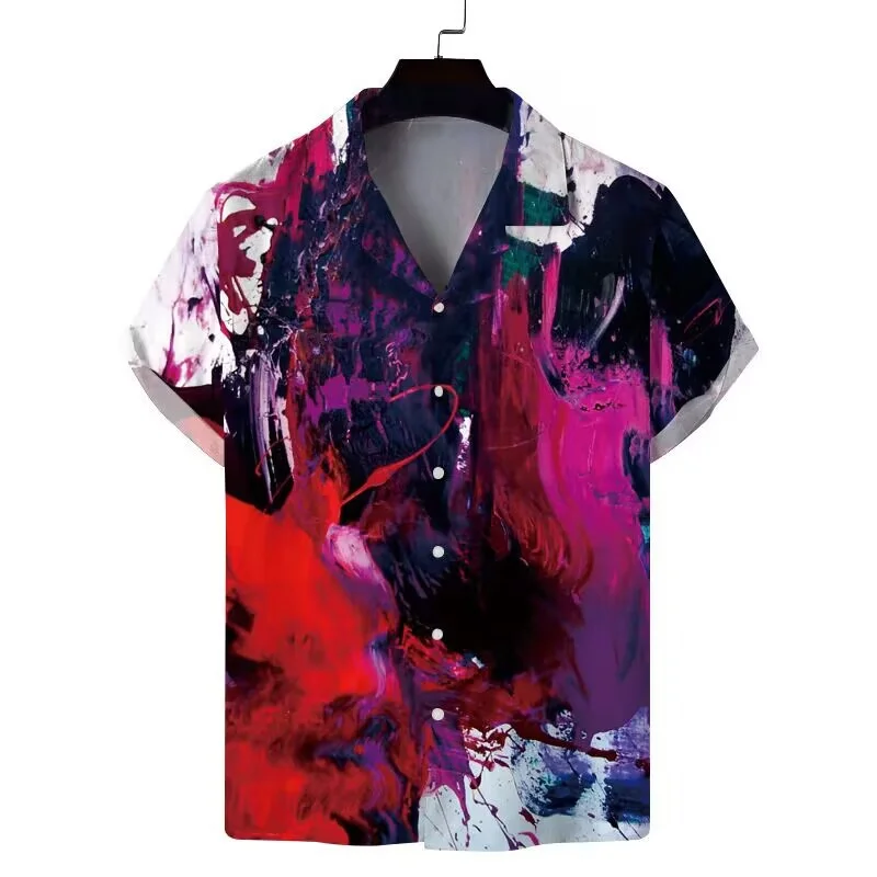 2024 Summer New Men\'s Shirts 3D Printed Horror Pattern Hawaiian Fashion Tops Cuban Collar Lapel Shirts