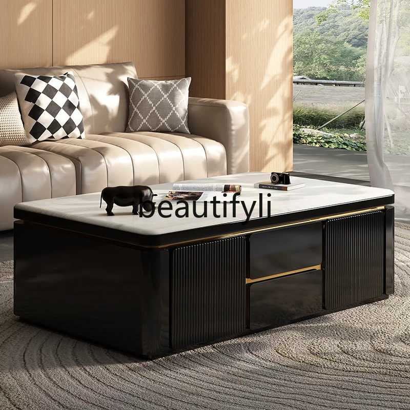 

Natural marble solid wood coffee table villa high-end luxury home living room table small apartment modern simple luxury stone