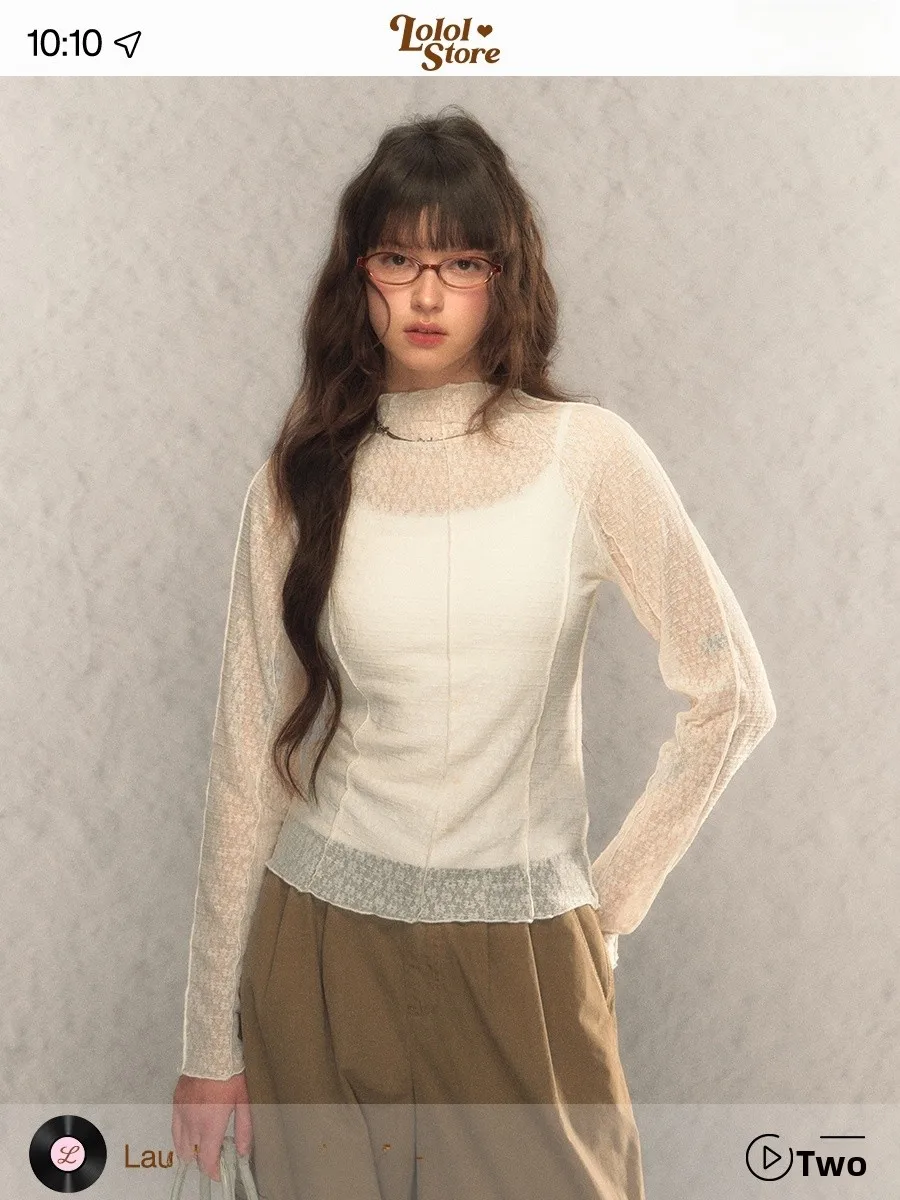 

LOLOL 2025 New Sle Spicy Girl f High Collar Lace Base irt Women Long Sve T-irt Autumn Season Slim Fit Inner Wear