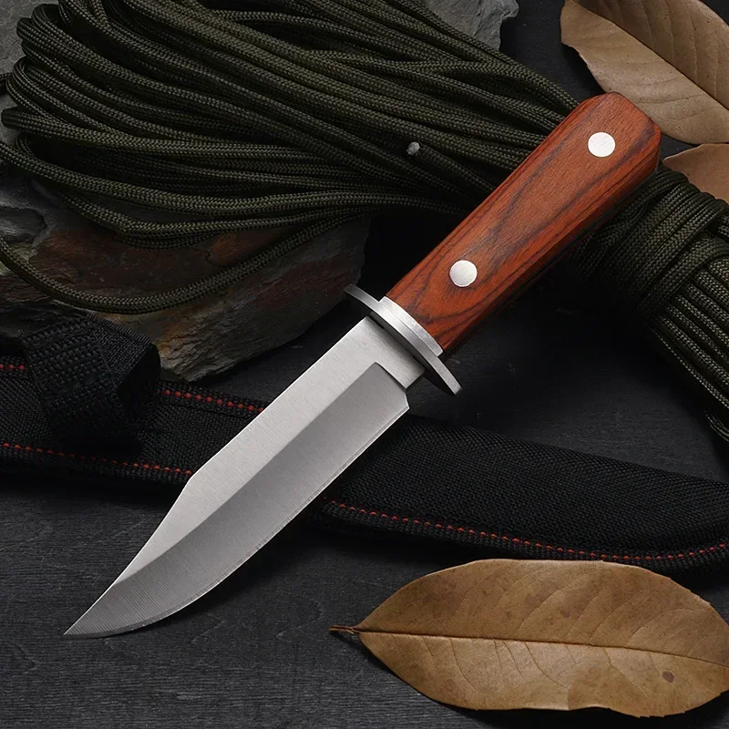 Hot Sale Stainless Steel Fixed Blade Knife Outdoor Straight Knife wood handle Tactical Survival  Hunting Camping Knives EDC Tool