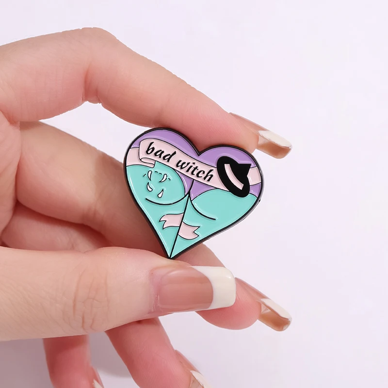 Bad Witch Enamel Pins Sexy Butt Heart Halloween Brooch Lapel Badges Jewelry Gift For Friends Kids